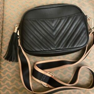 Lola Mae Black leather Crossbody Bag with Tassel Keyfob